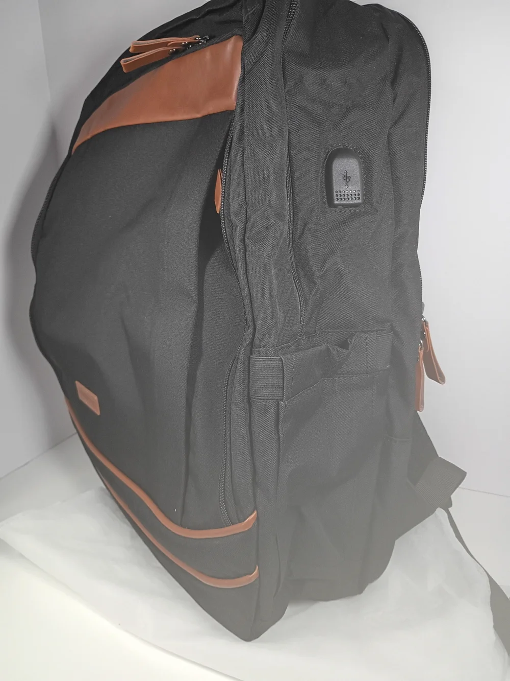 LOVEVOOK Black Backpack with Brown Trim - Men's Business Travel Bag